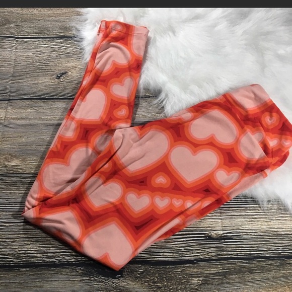 3LuLaRoe OS Pink Key/heart/geometric Leggings - Picture 5 of 6